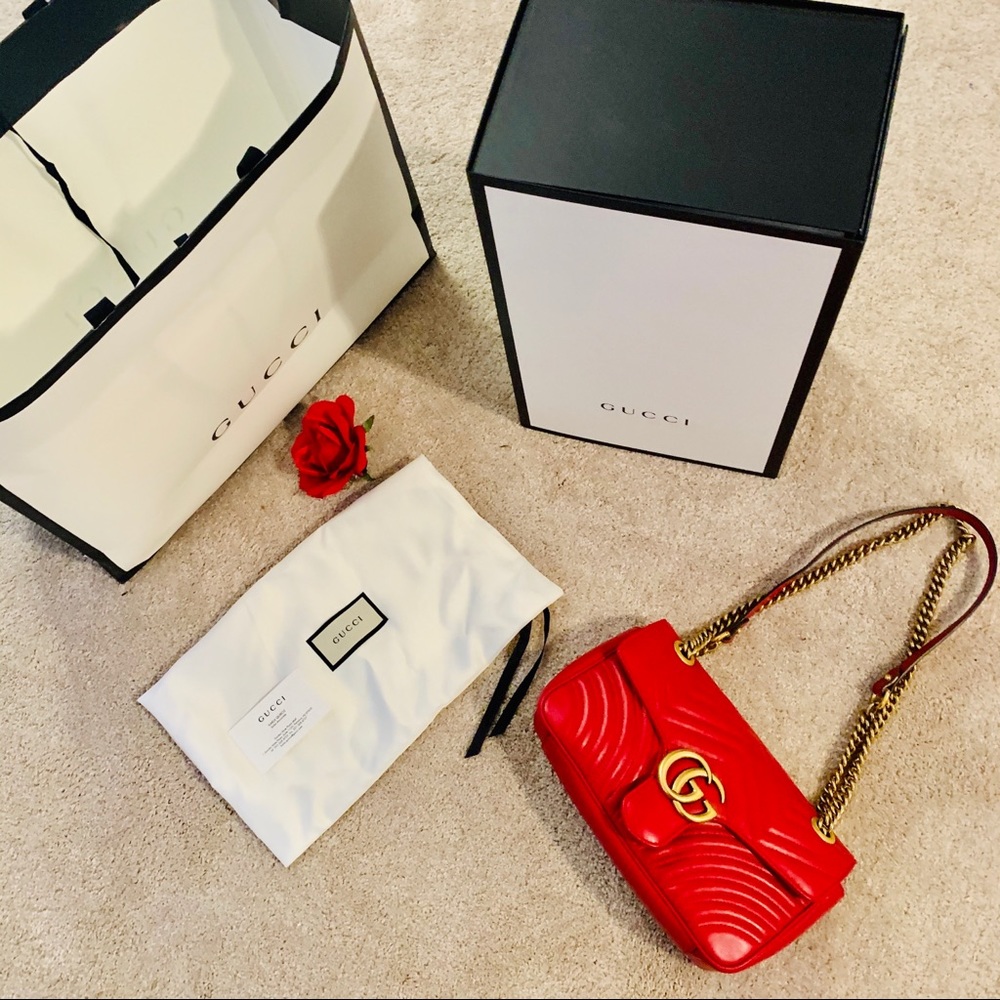 🌹AUTHENTIC Small Red GUCCI MARMONT Shoulder Bag